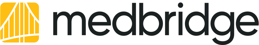 Medbridge logo with bold black text and a yellow-and-white abstract icon on the left.